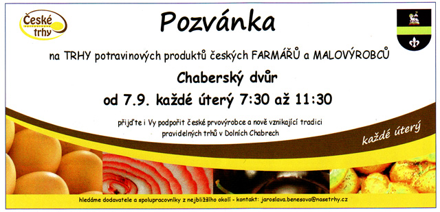 Trhy potravinových produktů českých farmářů a malovýrobců v Dolních Chabrech